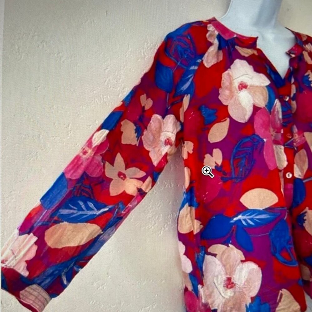 JOHNNY WAS WorkShop 100% Cotton Top with Bold Floral Print: Size Medium: NWOT!! - Picture 8 of 11